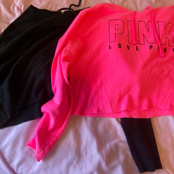PINK Victoria's Secret Tops - 2/BUNDLE VICTORIA SECRET PINK CROPPED RAW HEM,OPEN BACK HOODIES ,EUC (M/L)